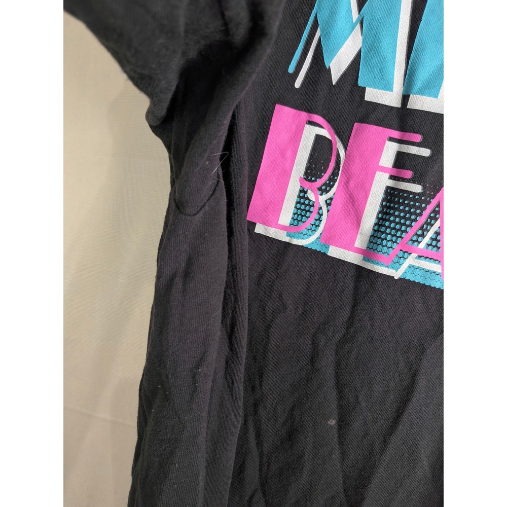Vintage 90s Y2K Miami Beach Graphic T-Shirt Black 2XL Souvenir 100% Cotton - Picture 8 of 12